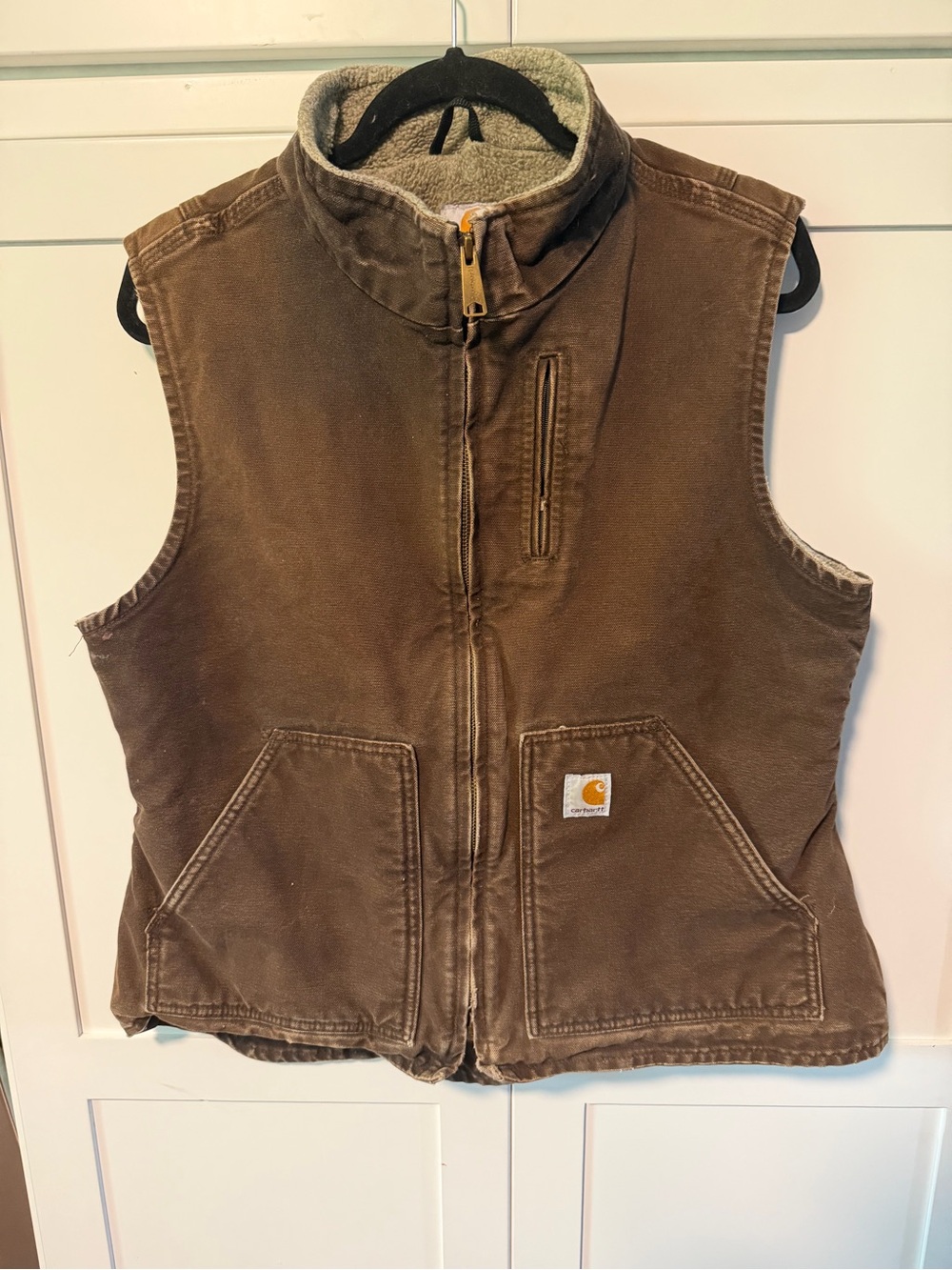 Carhartt Brown Sherpa-Lined Vest with Front Pockets